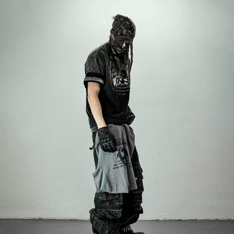 Foulard brodé style Wasteland déchiré à longue queue, bandana hip-hop rock et punk, foulard de cosplay unisexe