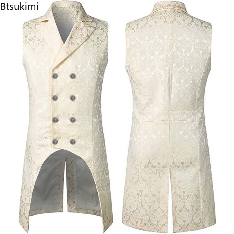 Vestes gothiques médiévales pour hommes, gilets Jacquard Vintage, Costumes de Cosplay Steampunk, gilets de smoking Slim à Double boutonnage, hauts pour hommes