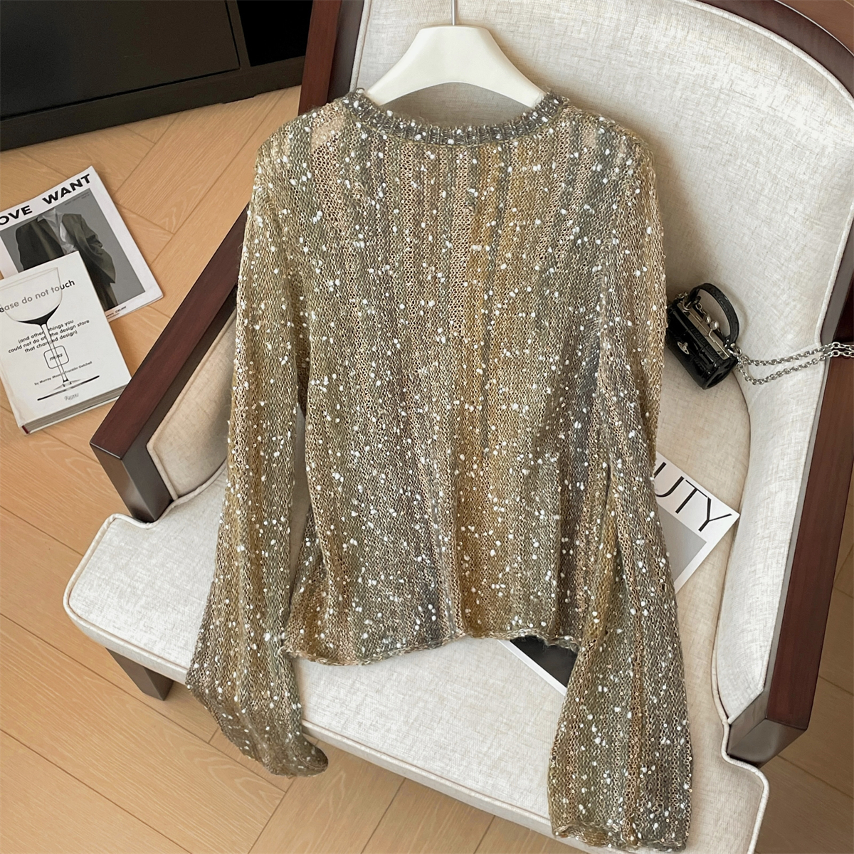 Pull ample tricoté à paillettes scintillantes pour femmes, pull à manches longues et col rond, haut en tricot, tendance, Style de rue, printemps automne