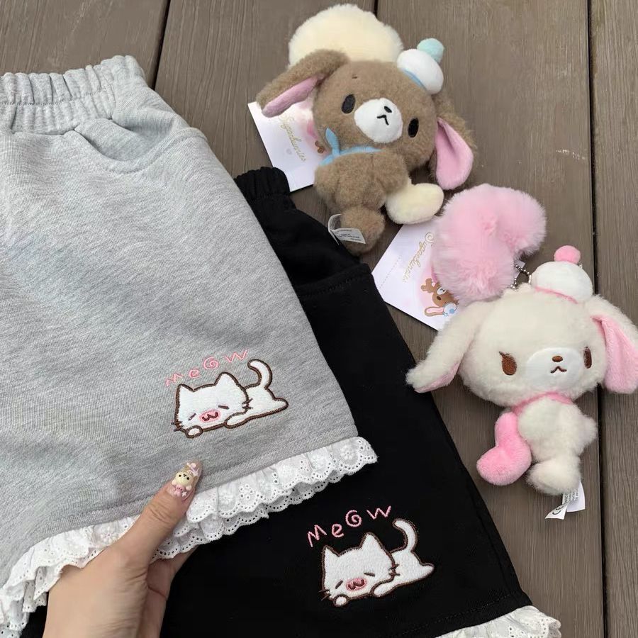 Short chaton femme été INS mode version coréenne Y2K ample loisirs sport jambes larges taille élastique