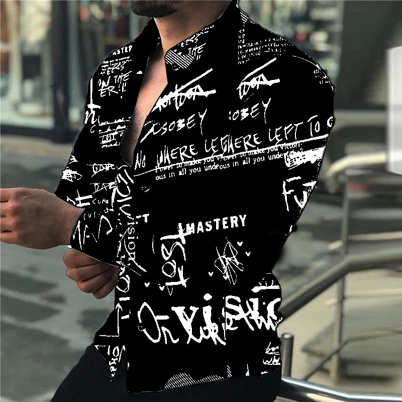 Chemise pour hommes mode décontractée blanc noir sport décontracté lettres anglaises doux confortable revers printemps été 2023 nouvelle offre spéciale XL