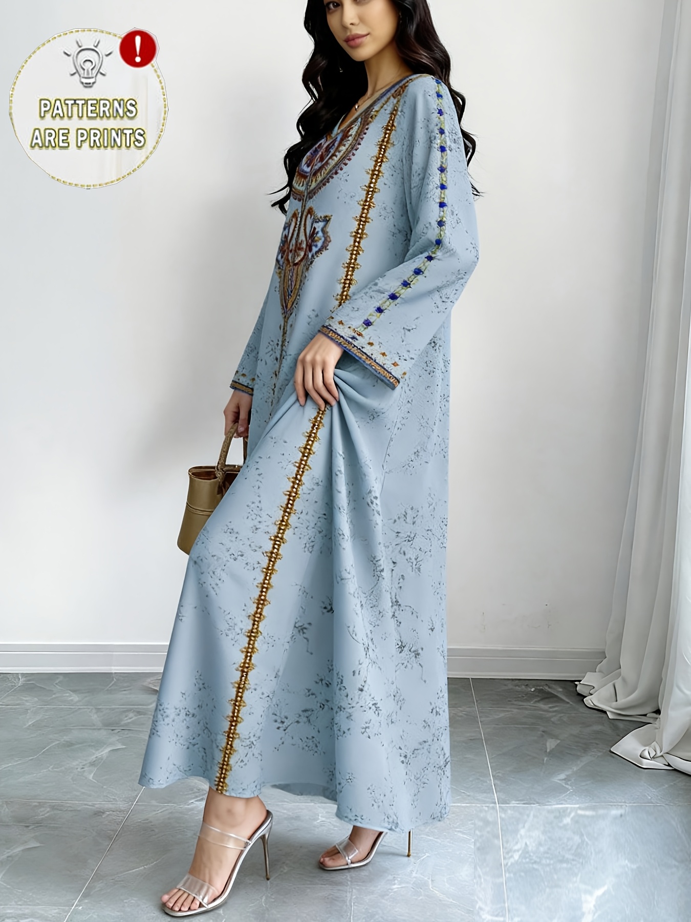 Robe longue élégante du Moyen-Orient, grande taille, imprimé ethnique, confortable et ample, pour femme, idéale pour le quotidien, les loisirs et les vacances, taille S