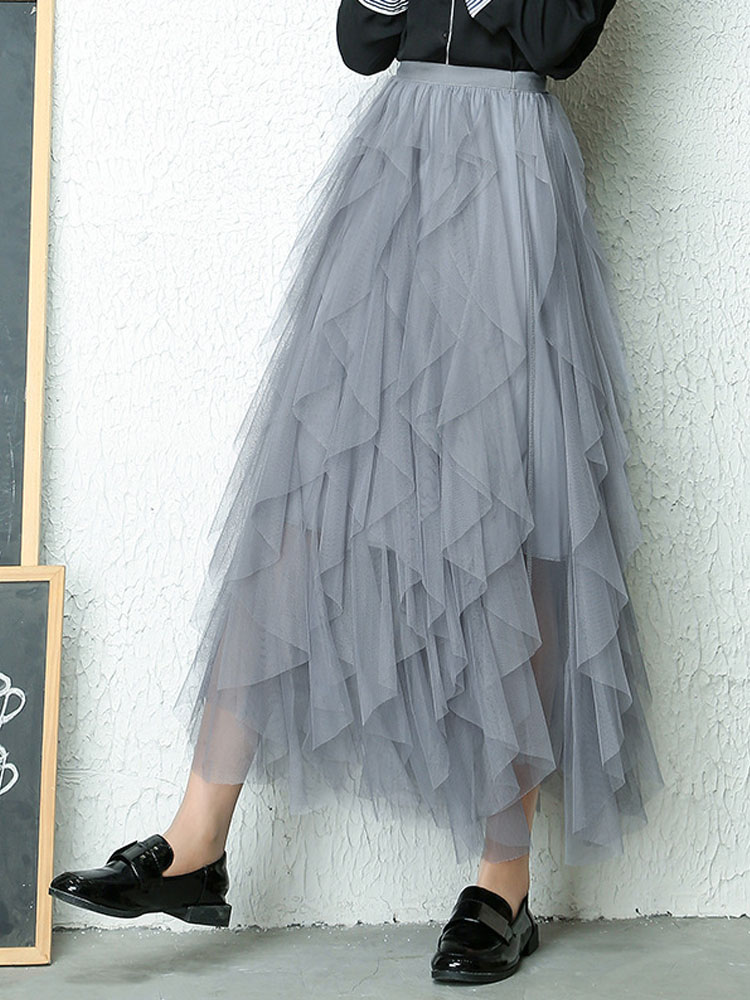 Mode Tutu Tulle jupe femmes longue Maxi jupe 2024 printemps été coréen noir rose taille haute jupe plissée femme