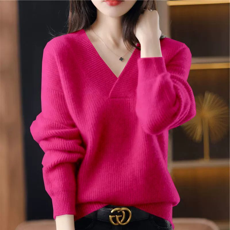 Nouveaux pulls et pulls à col en V pour femmes 2026, manches longues, couleur unie, pull décontracté court en tricot pour femme, automne-hiver