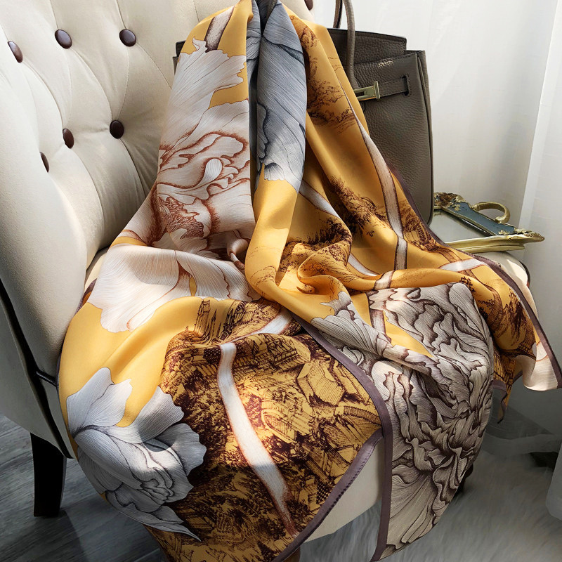 Écharpe en soie de grande taille 180X80CM, foulard pour femmes, marque de luxe, bandeau en satin, hijab, bandana, turban, foulard, étoles d'été pour la plage