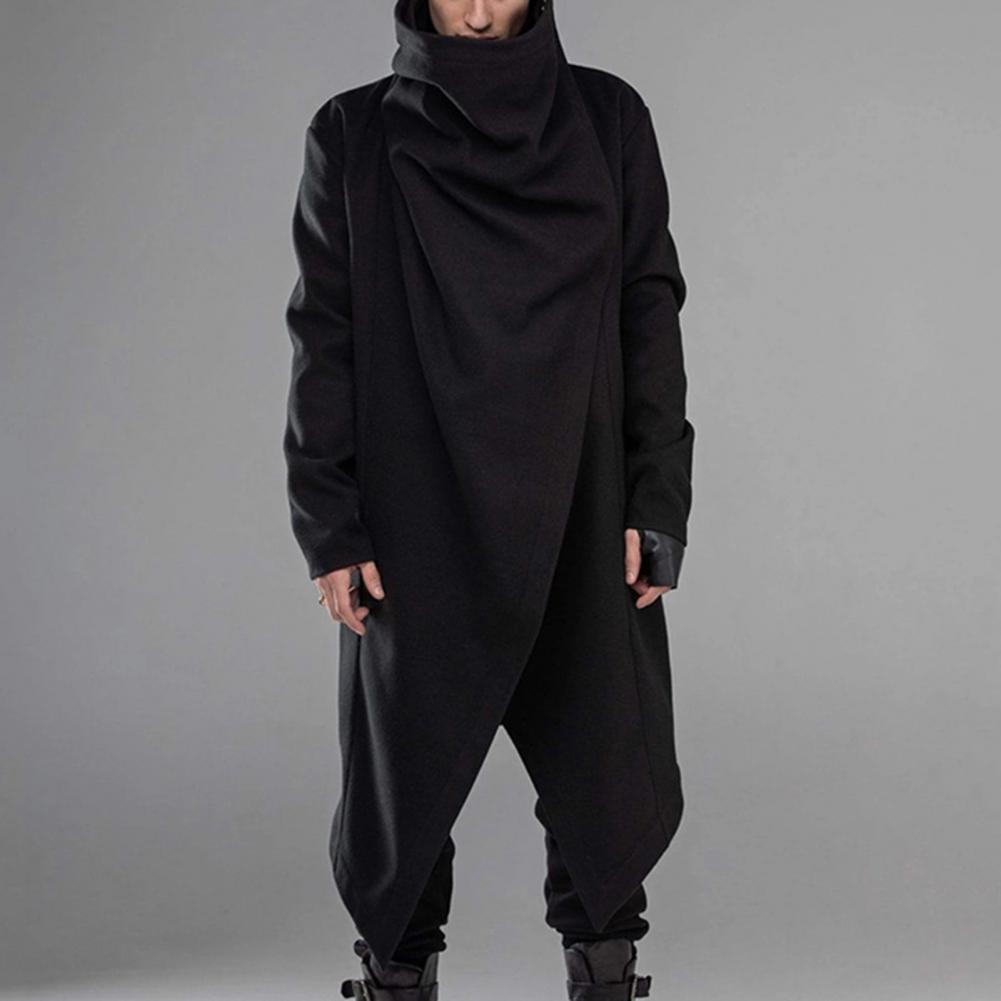 Veste mi-longue en mélange de laine Everak pour homme, style noir, col haut, ourlet irrégulier, coupe-vent de style de rue, salopette vintage