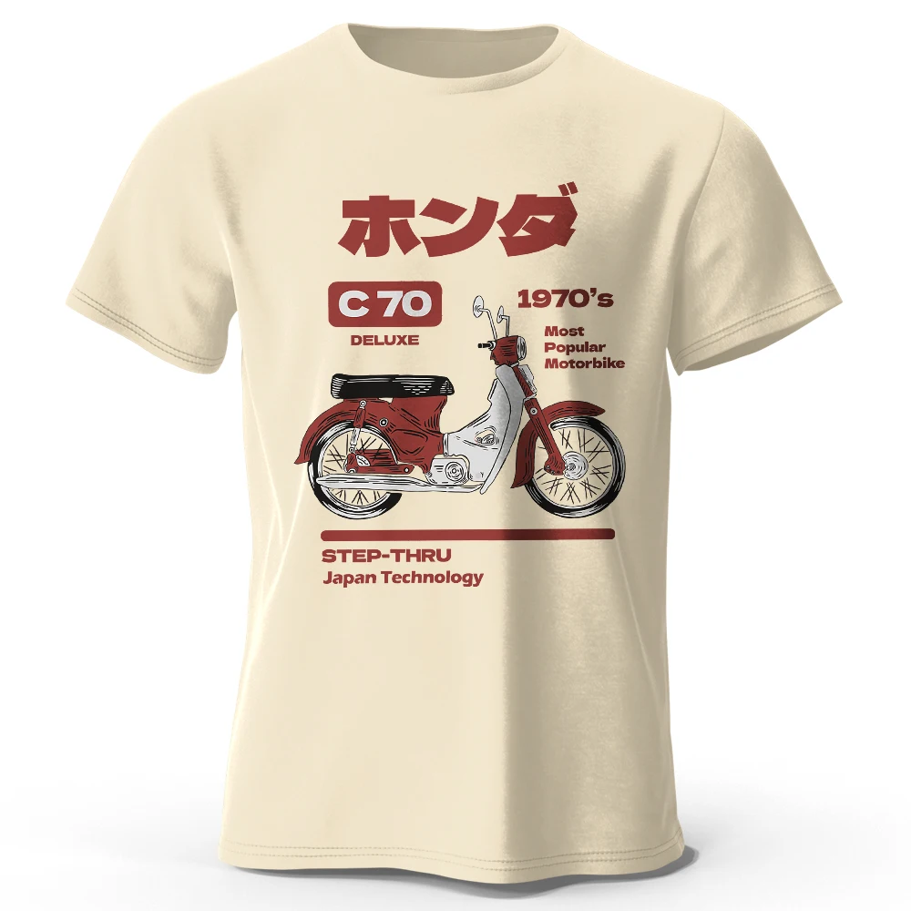 T-Shirt 100% coton imprimé moto rétro japonais, T-Shirt à manches courtes à col rond doux et respirant, Style Vintage unisexe