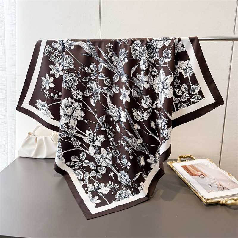 Foulard carré de luxe en soie 90x90cm pour femme, châle imprimé tendance, élégant, doux et soyeux, bandana, hijab, foulard pour dames