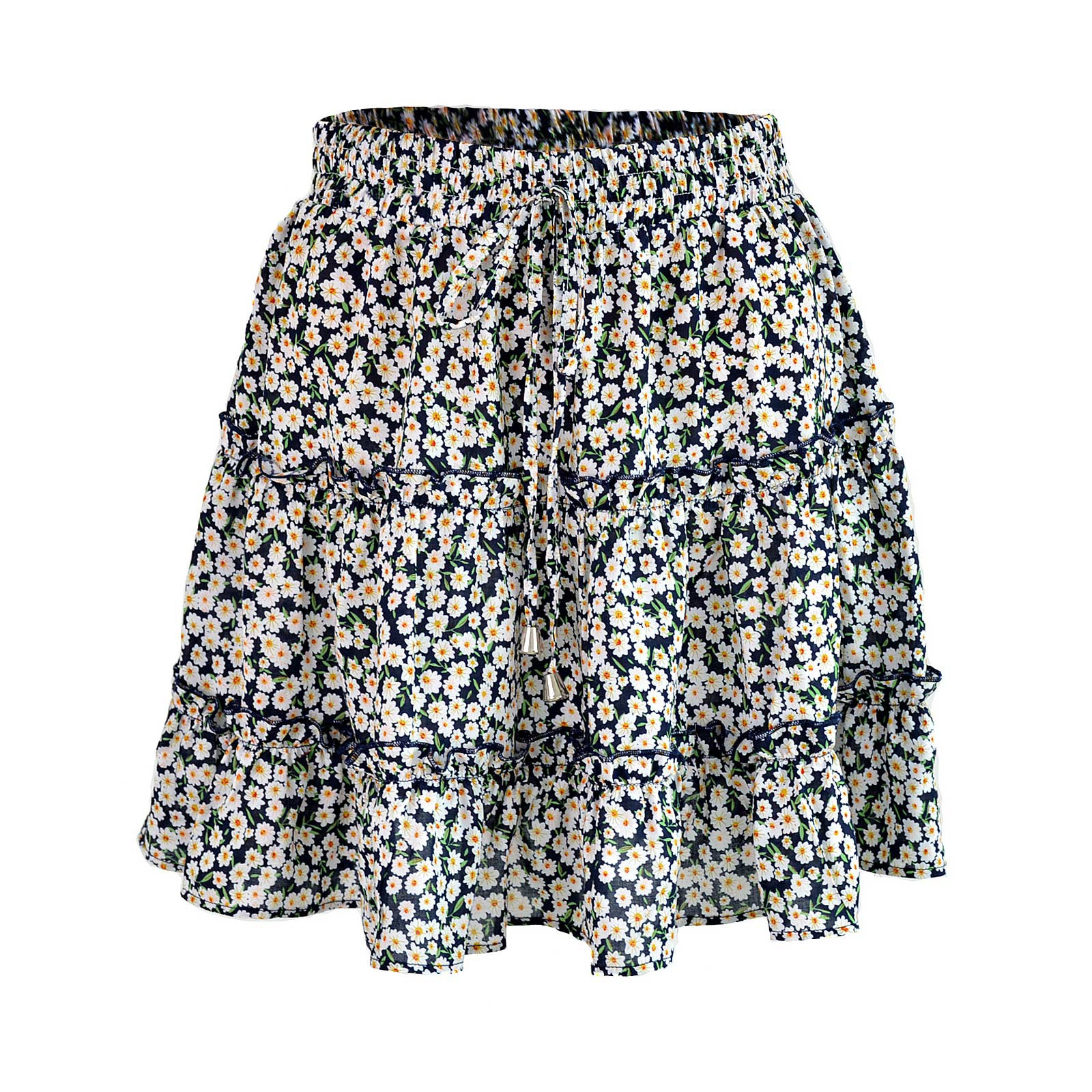 Jupe florale à volants taille haute pour femme, jupe trapèze imprimée, bas chic pour femme, décontracté, quotidien, streetwear, vacances, plage