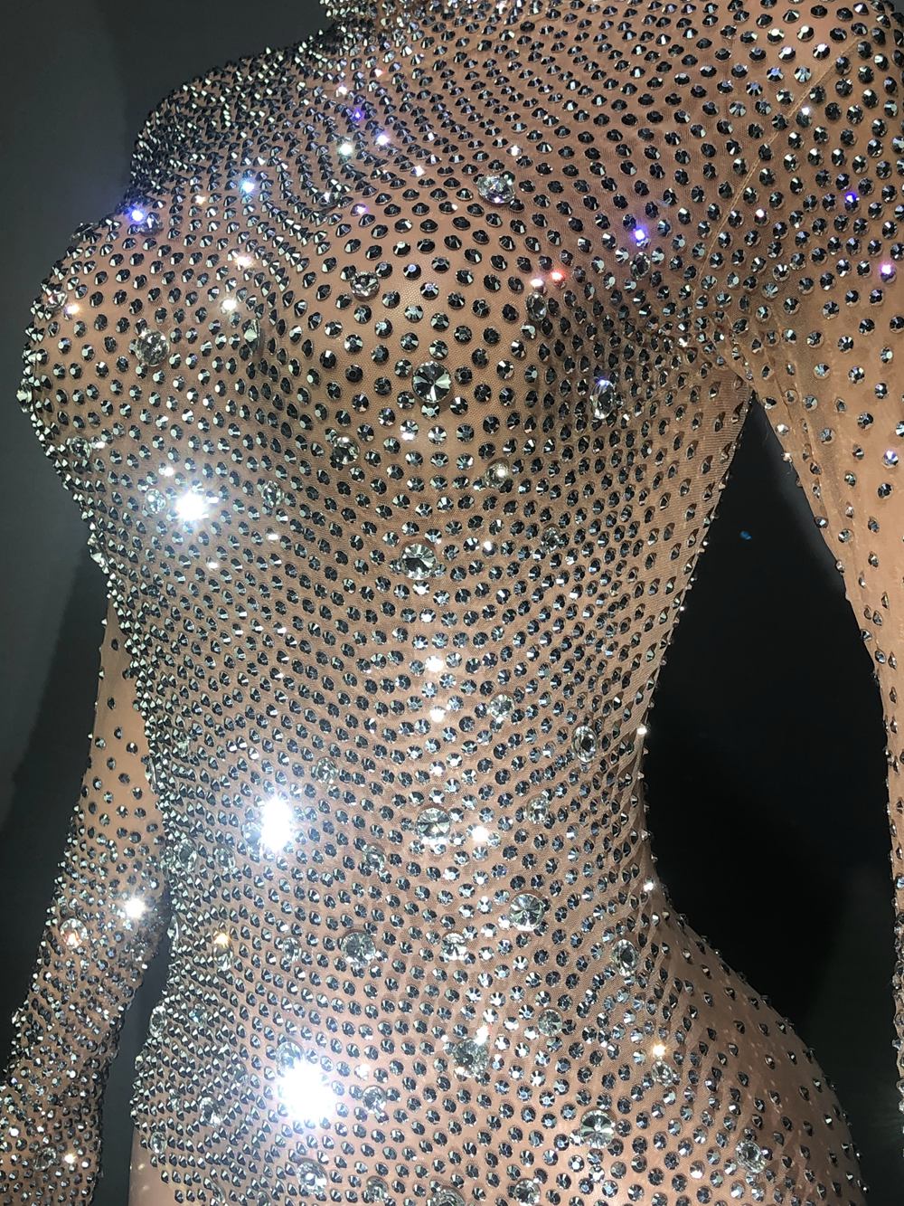 Justaucorps luxueux à strass pour femmes, tenue de soirée, de bal, d'anniversaire, Costume de danse en maille Sexy, body en cristal, vêtements de scène