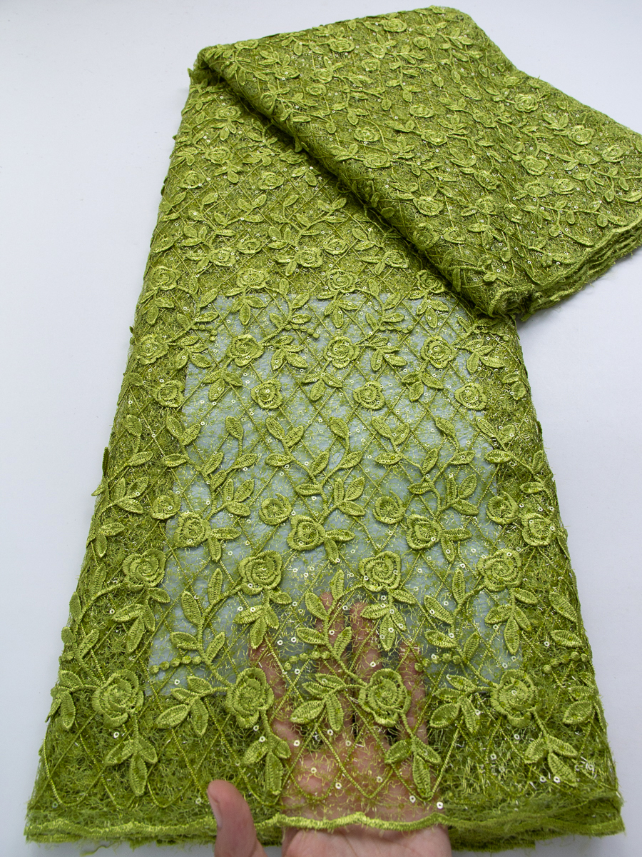 Tissu en dentelle de tulle français, paillettes de luxe nigérianes, tissu en dentelle à sequins africains de haute qualité, 5 yards pour robe de soirée femme 4885