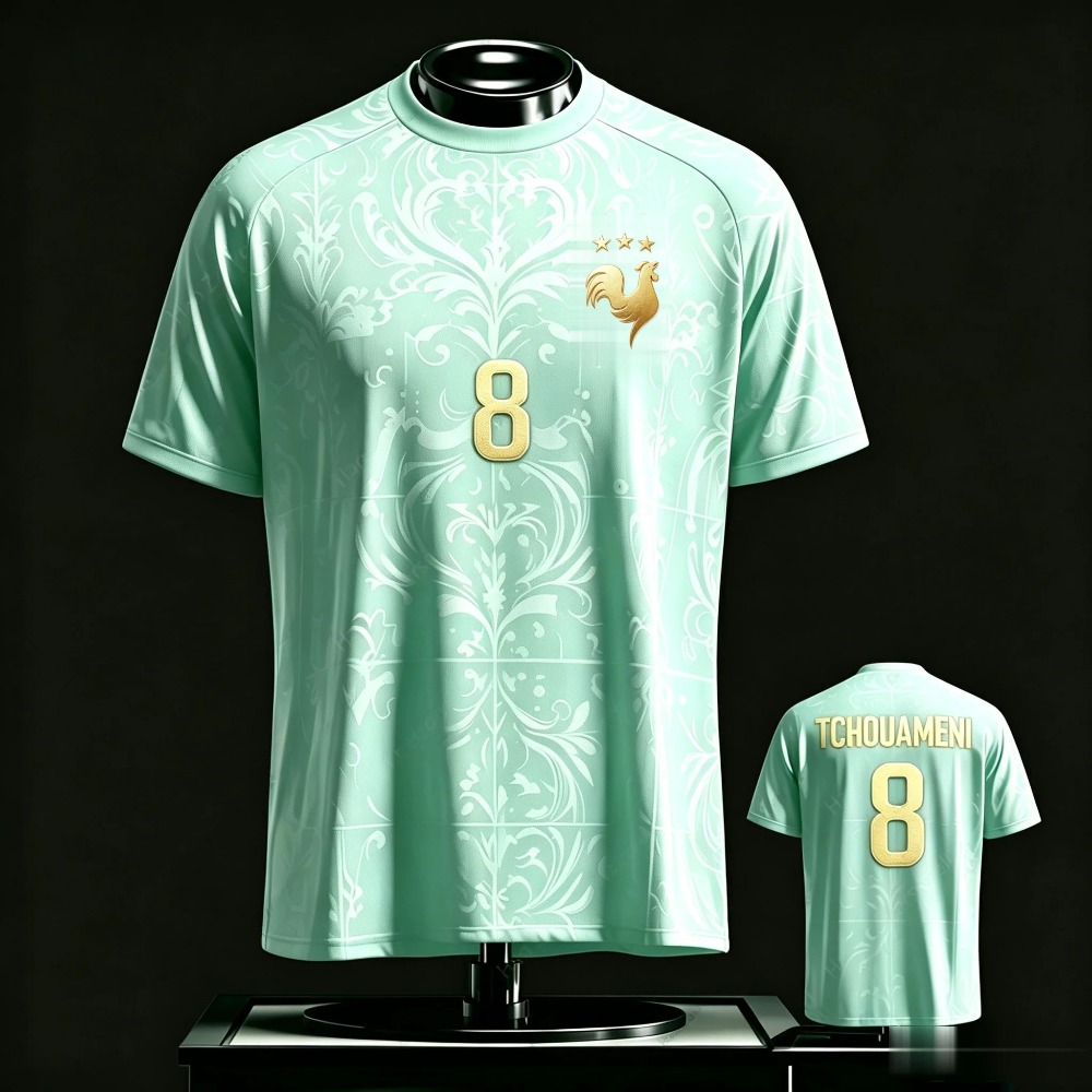 Nouveau maillot de football style français avec badge Coq Doré imprimé, T-shirt respirant à col rond et manches courtes, hauts de sport d'extérieur unisexe