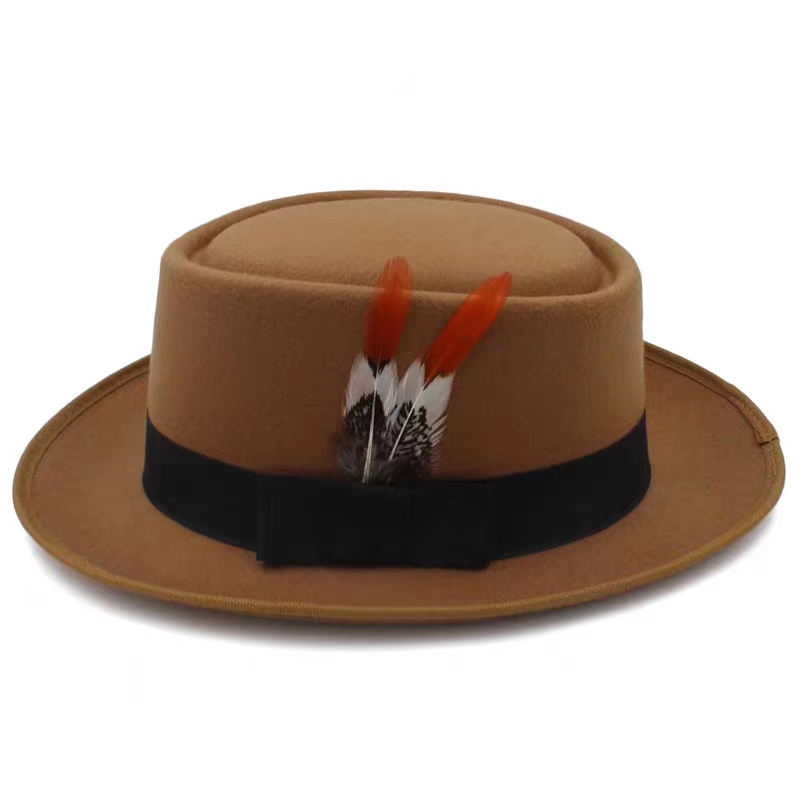 Chapeaux de Porkhelicopter en plumes pour hommes, Fedora noir solide, chapeaux d'affaires vintage, Gentleman Fashion, At Brero Hombre Chapeu Mascul37Show