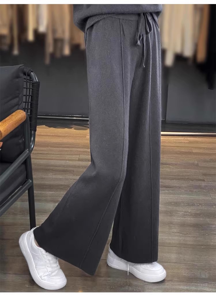 Pantalon à taille élastique pleine longueur pour femme, pantalon coréen décontracté, taille haute, jambe large, chaud, commandé, FJG, automne, hiver