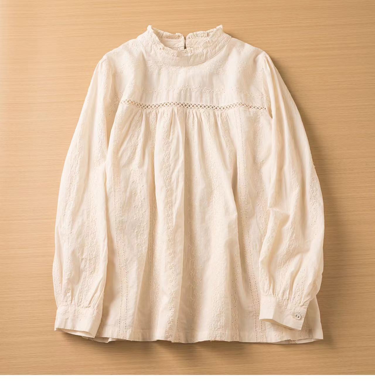 Femmes pull mori kei vêtements japon style à manches longues blouses femmes automne printemps évider broder patchwork chemises
