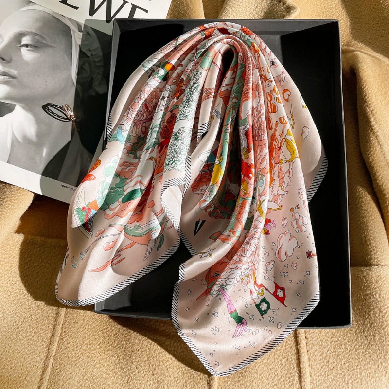 Foulard carré 100% soie de mûrier, imprimé conte de fées surréaliste, rose nude, foulard élégant pour femme, bandana polyvalent