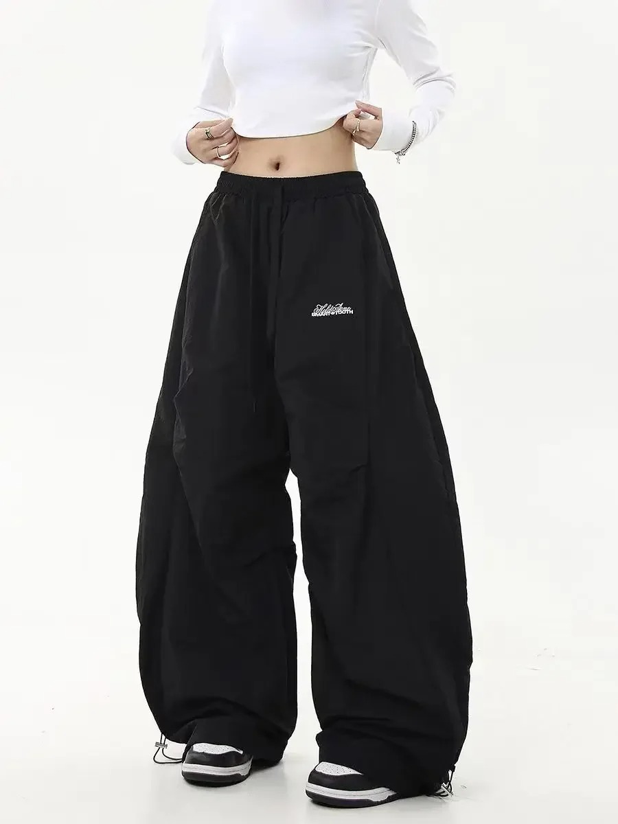 Pantalon de jogging décontracté pour femmes, couleur unie, taille basse, cordon de serrage, jambes larges, Baggy, Streetwear Y2k, survêtement surdimensionné