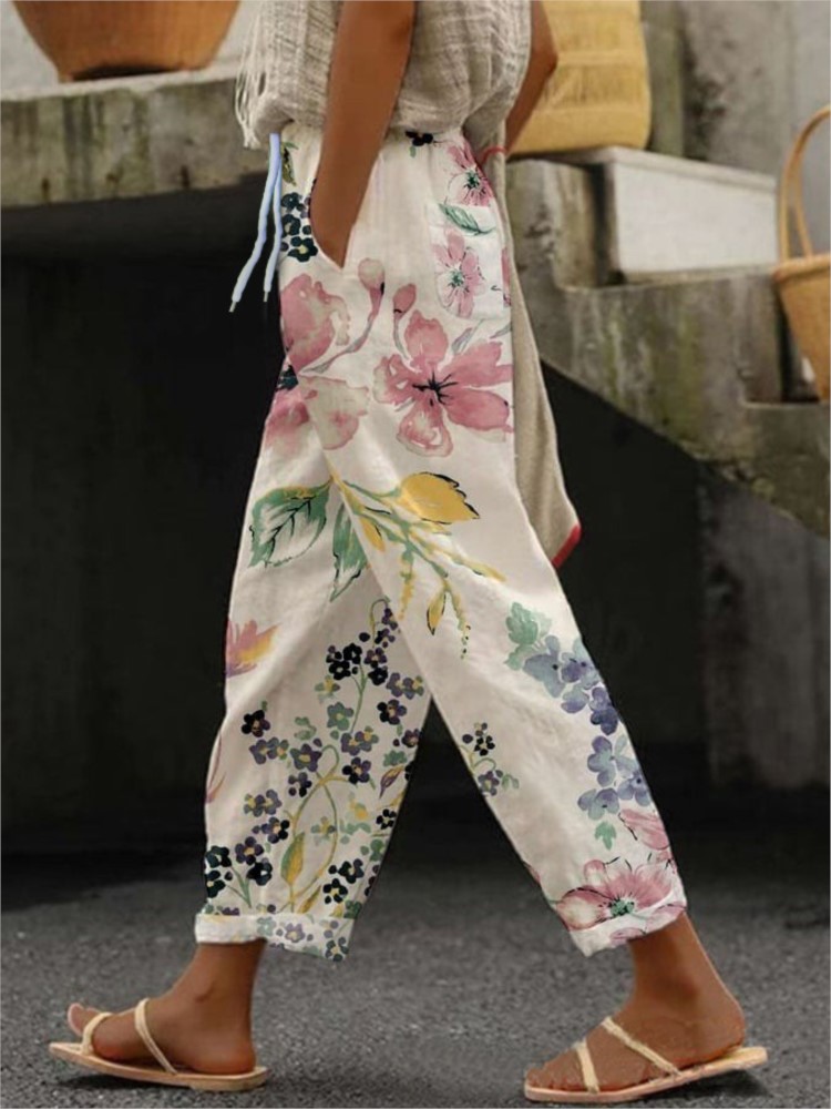 Pantalon imprimé à la mode pour femmes, poches à boutons décontractées, longueur cheville, style Boho, vêtements de vacances pour femmes, printemps été, nouveau