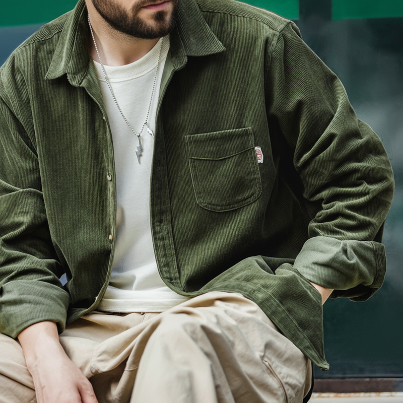 Maden chemise homme décontracté velours côtelé chemises à manches longues coupe ajustée pardessus printemps polaire veste vêtements pour hommes rétro mode Blouses