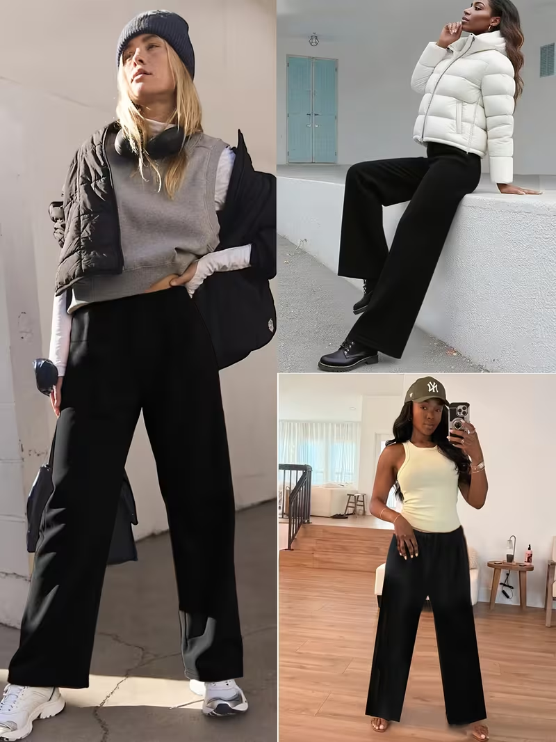 Pantalon à jambes larges en peluche chaud hiver pantalon droit taille haute ski en plein air Jogging ou exercice hiver pantalons et capris pour femmes