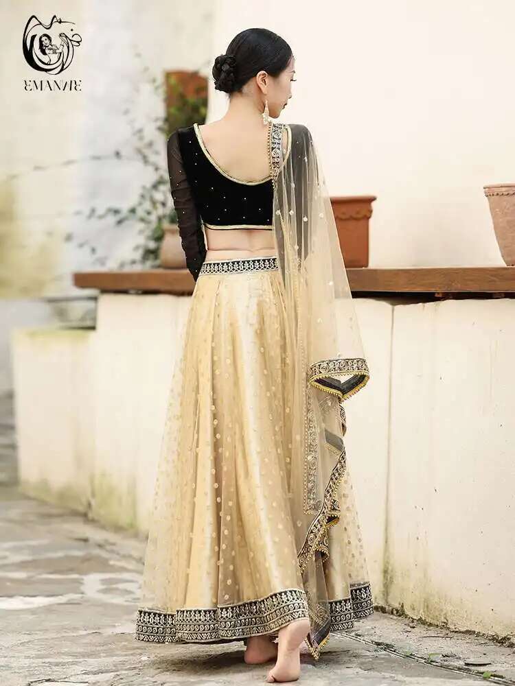 Nouveau Yiman robe de danse indienne exotique Style ethnique femme danse du ventre écharpe haut grande jupe pivotante ensemble Lengha