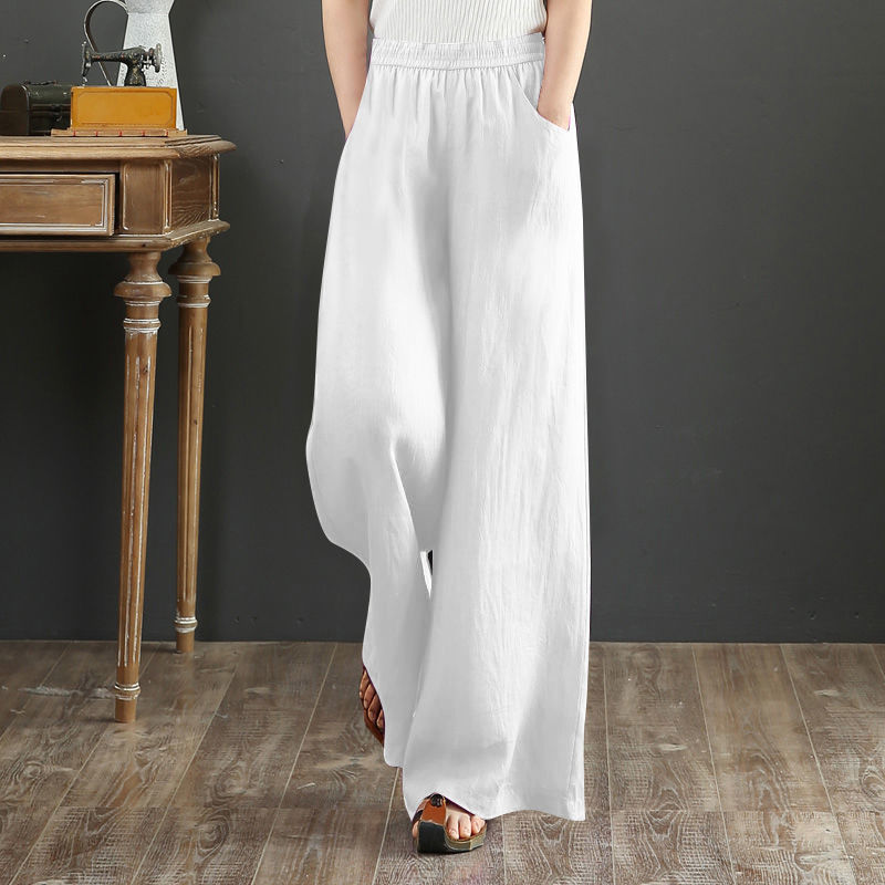 Pantalon d'été femme 2025 coton lin large botte pantalon femme droite Vintage mode décontracté élégant jambe chaude largeur pantalon Long