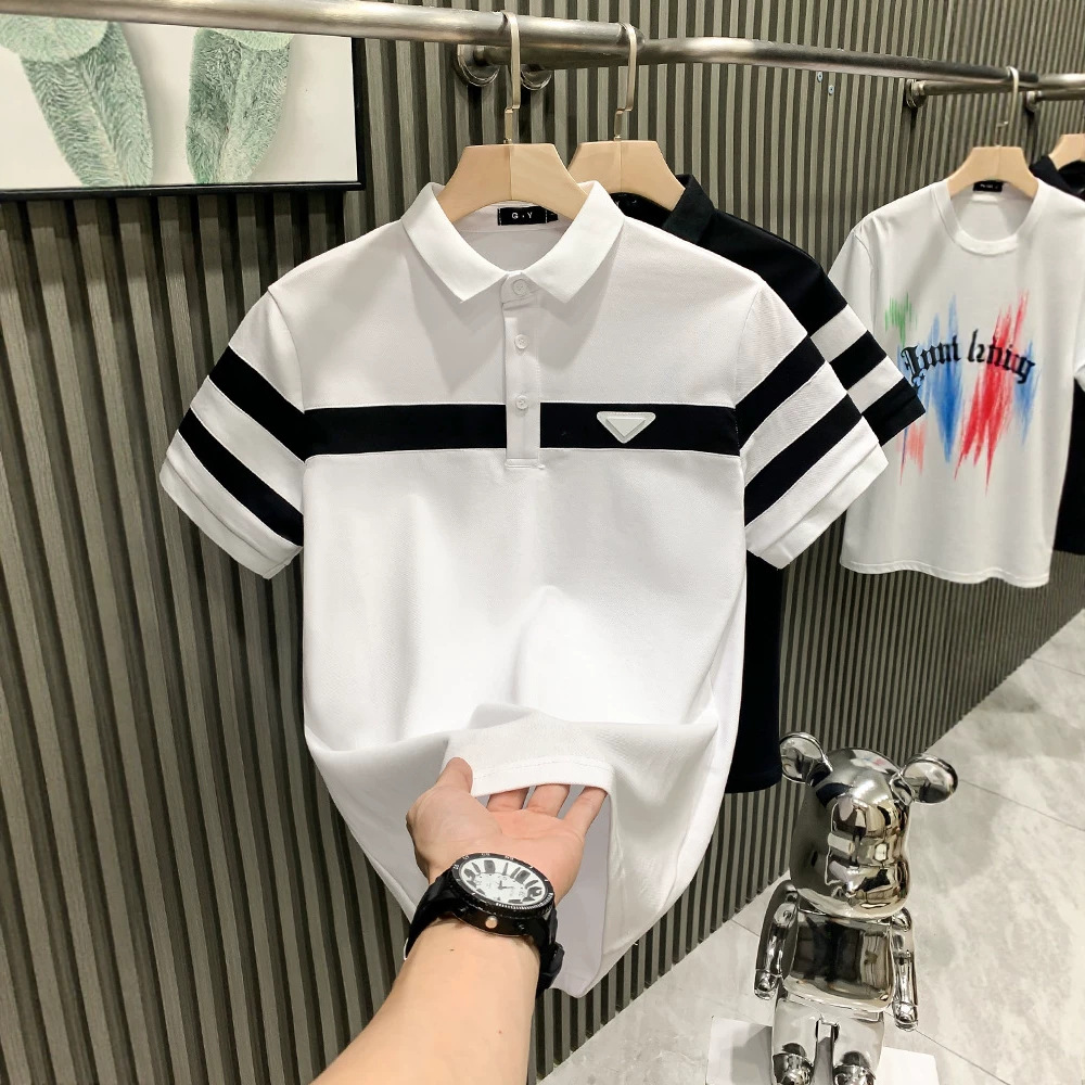 Polo brodé pour homme, coupe slim décontractée, manches courtes, nouveau style chinois, motif fleur de prunier, nouvelle collection été