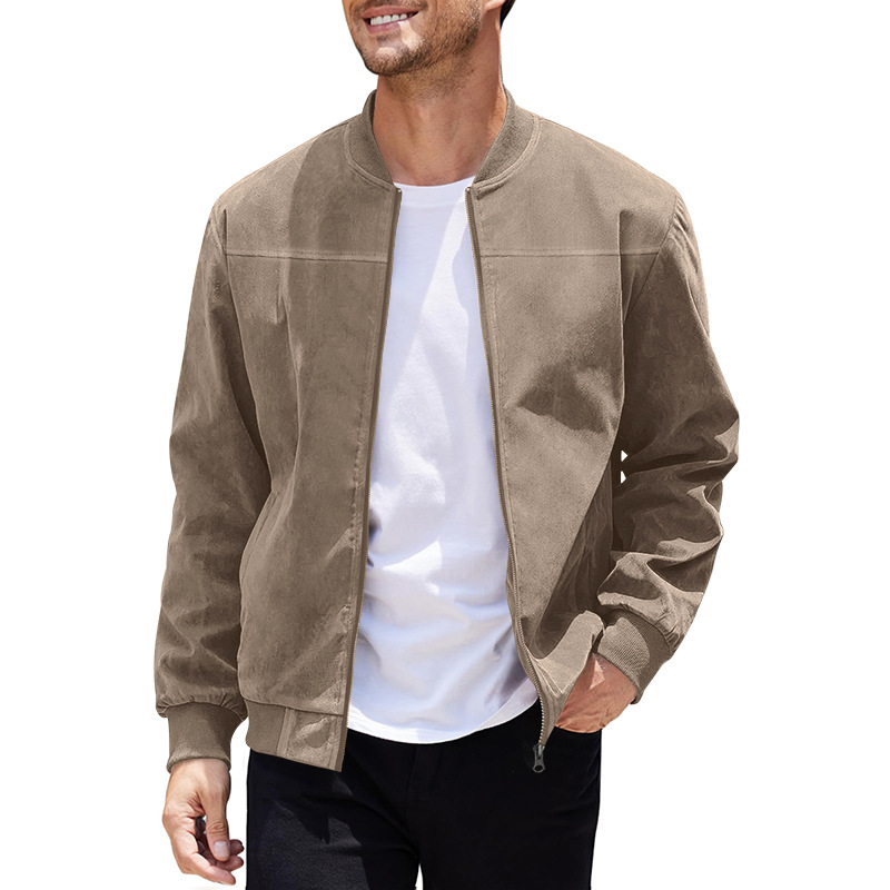 Nouvelle veste décontractée pour homme en daim, style européen et américain, grande taille, col montant zippé, collection automne