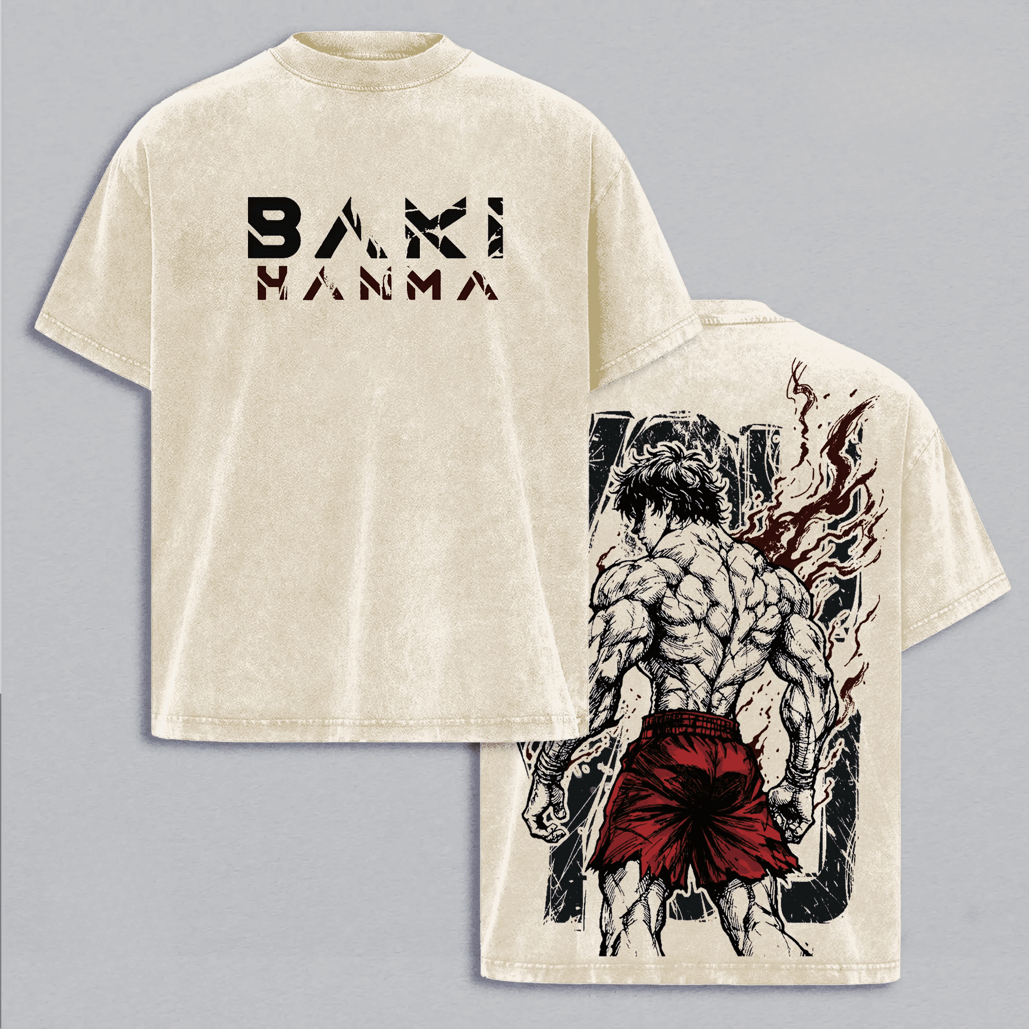 T-shirt Anime Baki imprimé Manga, vêtements pour hommes, t-shirt surdimensionné vintage lavé, manches courtes, 100% coton