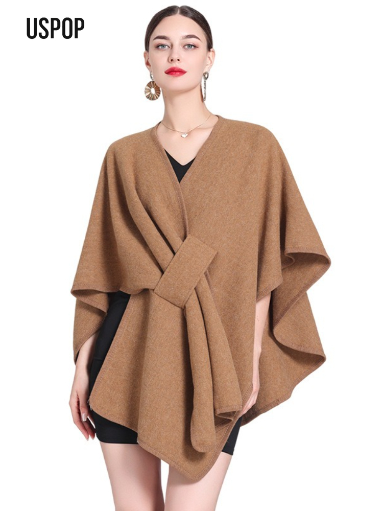 USPOP Châle en laine pour femme – Poncho épais et surdimensionné, vêtements d'extérieur chauds et minimalistes pour l'hiver