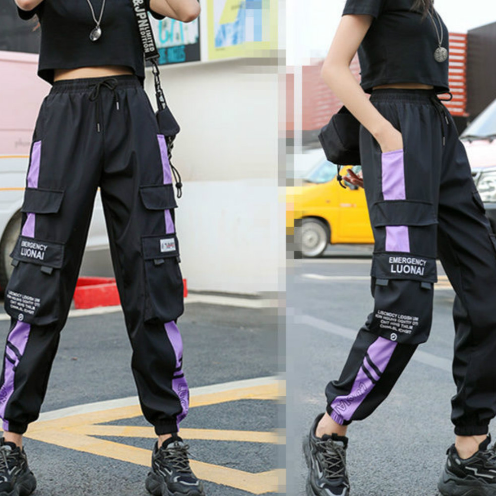 Joggeurs femme sport décontracté filles mode Hip-hop Streetwear pantalon mode Cargo pantalon femme danse pantalons de survêtement pantalon noir
