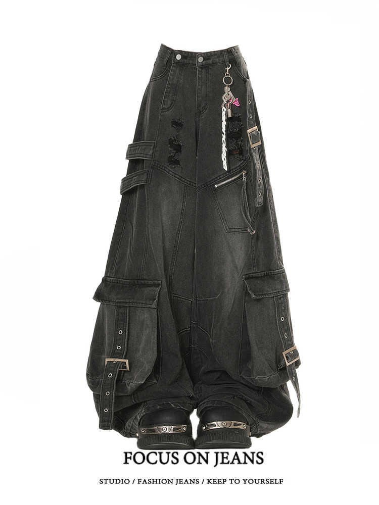 Jean noir femmes Style américain Y2K 90S Vintage taille haute Jean pantalon droit Streetwear décontracté ample jambe large Denim pantalon
