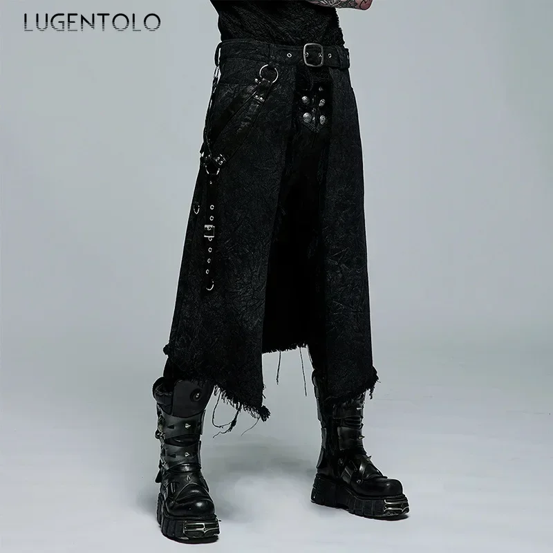 Dark Rock jupe hommes Punk vapeur gothique fête asymétrique Jacquard rétro décontracté hommes mode nouvelle solide fourrure barbe demi-tissu
