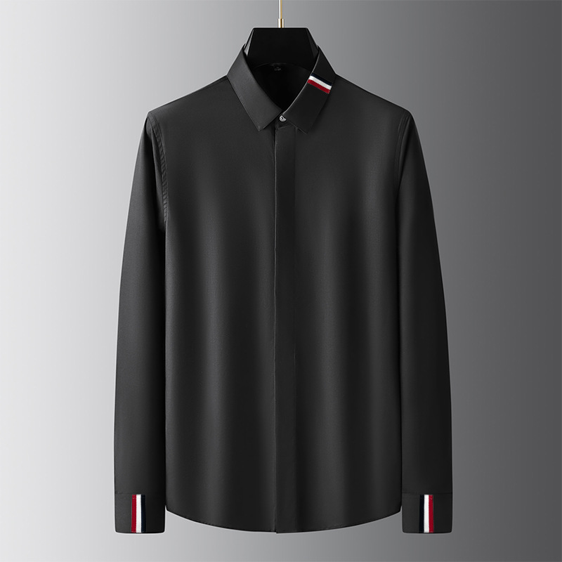 Marque vêtements hommes chemises ruban décoration à manches longues chemises décontractées de haute qualité affaires de luxe robe sociale chemise Streetwear