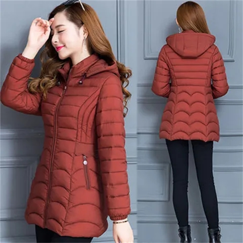 Manteau d'hiver pour femmes 2026, mode, mère d'âge moyen, veste en coton mince à capuche, taille plus, décontracté, uni, chaud, épais, vêtements d'extérieur, parka