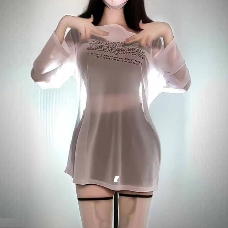 Débardeur transparent et Sexy pour femmes, haut à la mode, réversible, imprimé de mots transparents, T-Shirts pour filles, ample, manches longues, Clubwear d'été