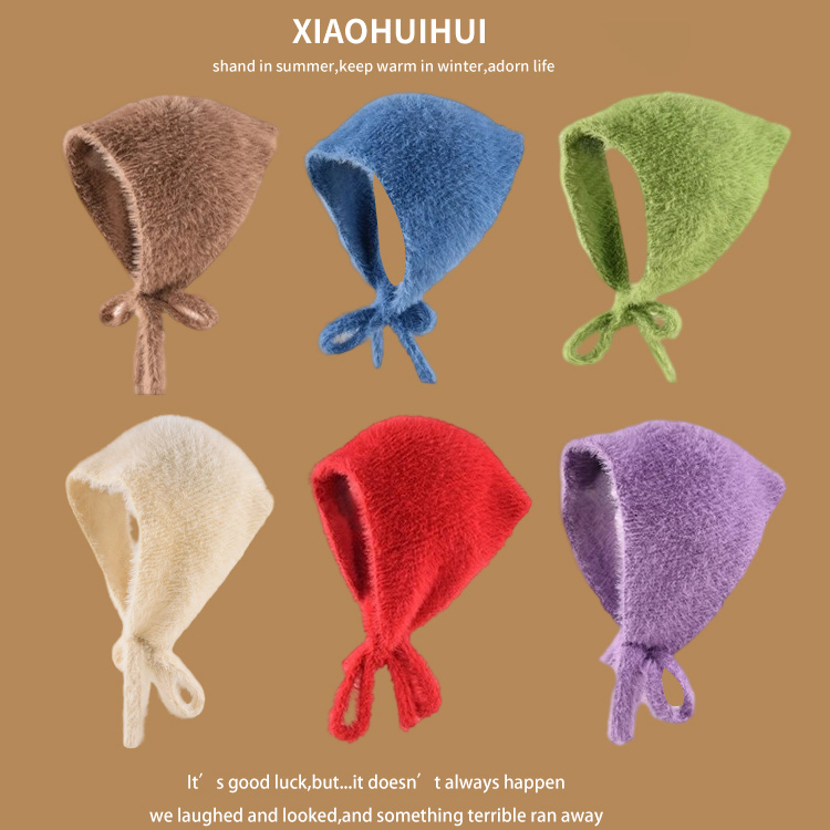 Écharpe triangulaire en Faux vison pour femme, bandeau chaud et moelleux en laine tricoté, doux et mignon, Style français, automne hiver