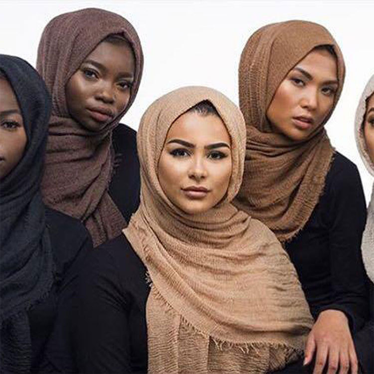12 pièces/lot, châle long uni froissé en coton viscose, écharpe hijab froissée pour femmes, châle hijab musulman, vente en gros