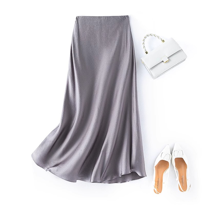 Nouvelle jupe queue de poisson élégante en satin de soie de mûrier 100 % naturelle, gris foncé, coupe diagonale, enveloppante, pour femme, été 2026