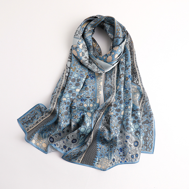 Écharpe en soie 100% élégante, châle de plage, foulards en soie pour le cou et la tête, foulard long pour femme, bandana, foulard de luxe, imprimé de marque, pashmina