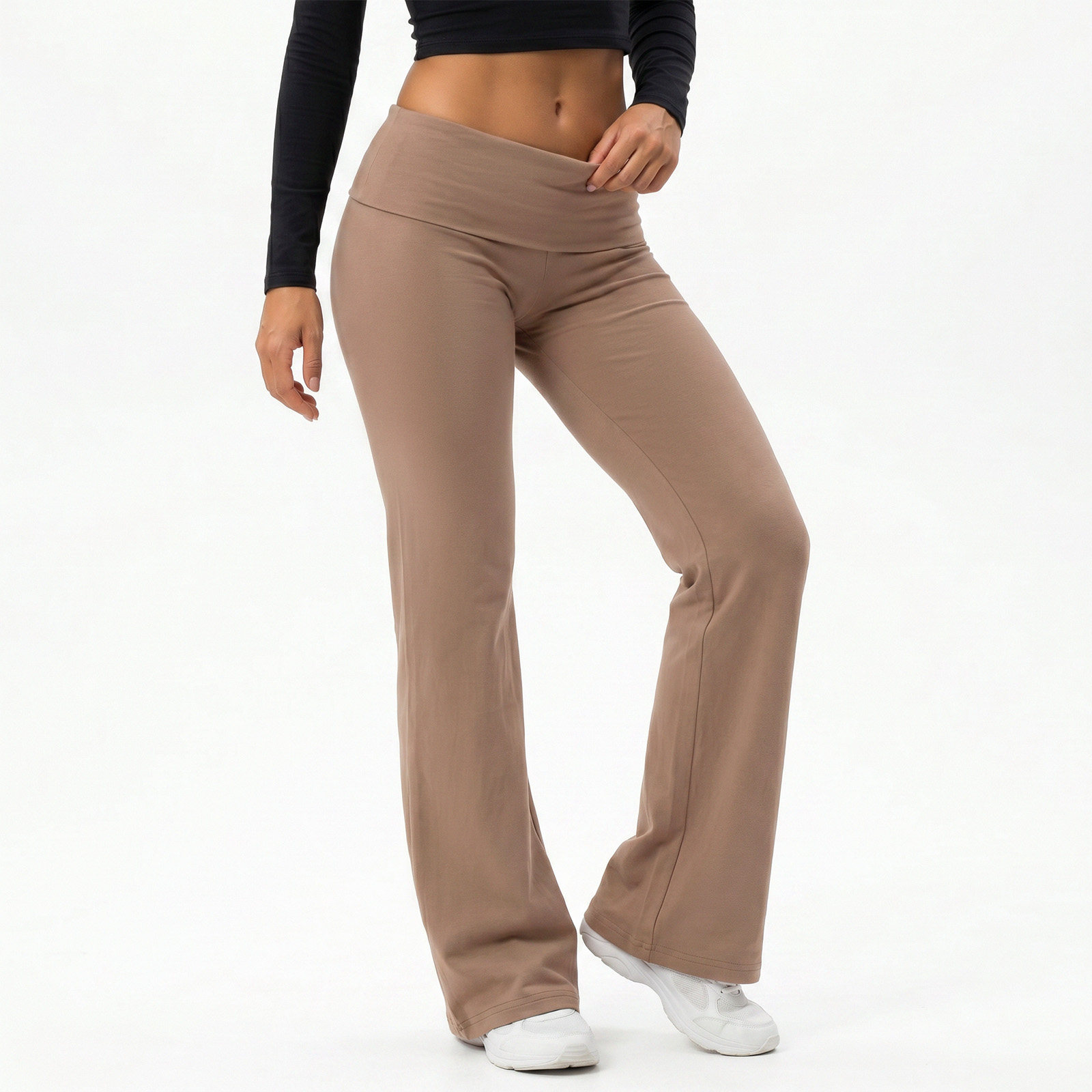 Pantalon Long Décontracté pour Femme, Vêtement à Taille Pliable, Jambes Larges, Couleur Unie, Baggy, Droit, Fjt, Printemps Automne