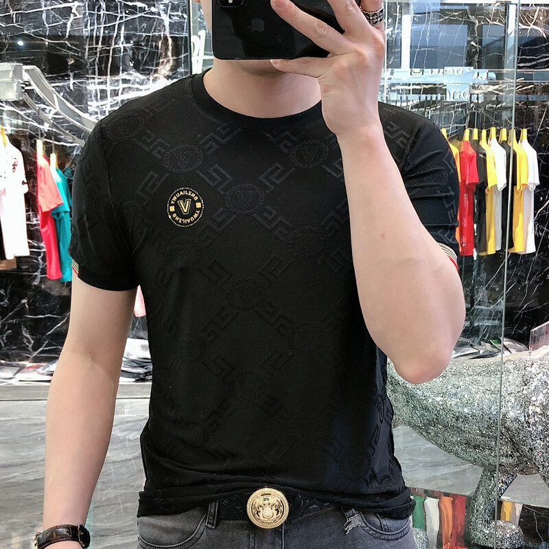 2025 été glace soie respirant T-shirt hommes de luxe Jacquard col rond à manches courtes T-shirt style décontracté Socialize haut