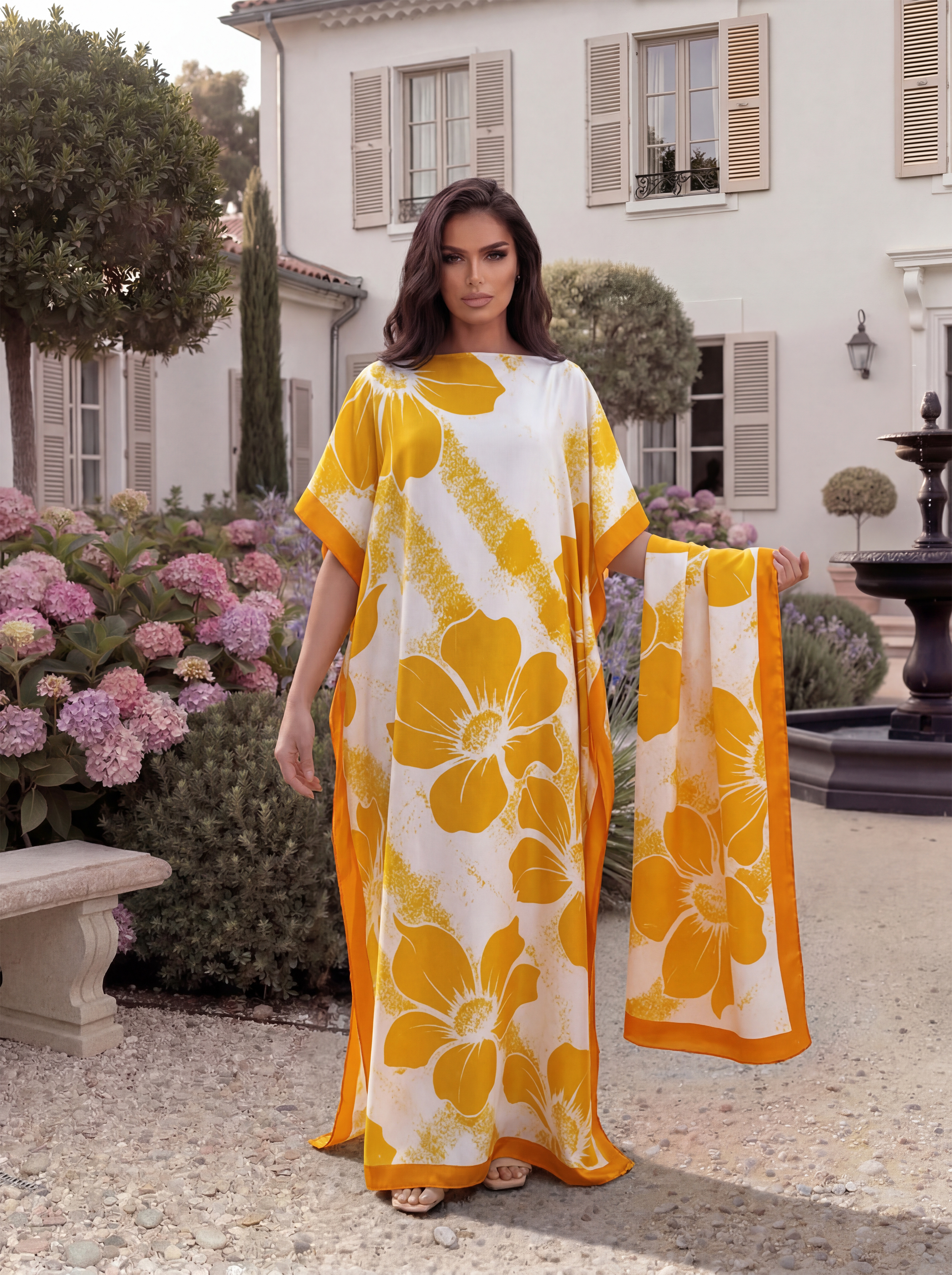 Abaya à imprimé floral ample avec foulard assorti, robe longue décontractée, tenue de vacances d'été pour femmes musulmanes africaines