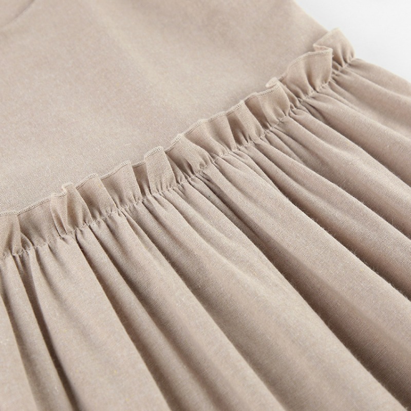 Robe à bretelles en coton et lin pour femmes, style de plage, fausse robe décontractée, bord à volants doux, robe à bretelles A-Line, printemps et été