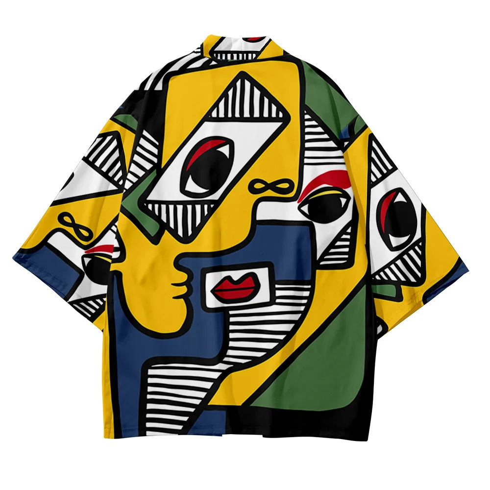 Kimono japonais pour hommes et femmes, éléments d'art traditionnel, manteau ample et fin, cardigan kimono asiatique