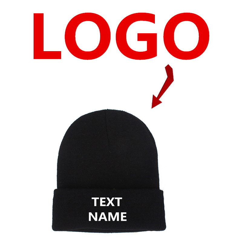 Chapeau d'hiver avec Logo personnalisé brodé ou imprimé de votre Logo, bonnet tricoté d'hiver, lettres de nom personnalisées