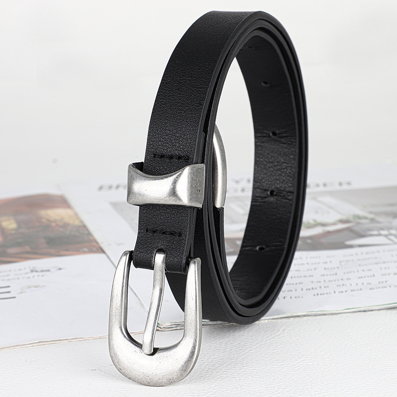 Ceinture noire classique pour femme avec boucle ardillon argentée, style vintage pour jeans, robes et tenues décontractées, accessoire de mode durable