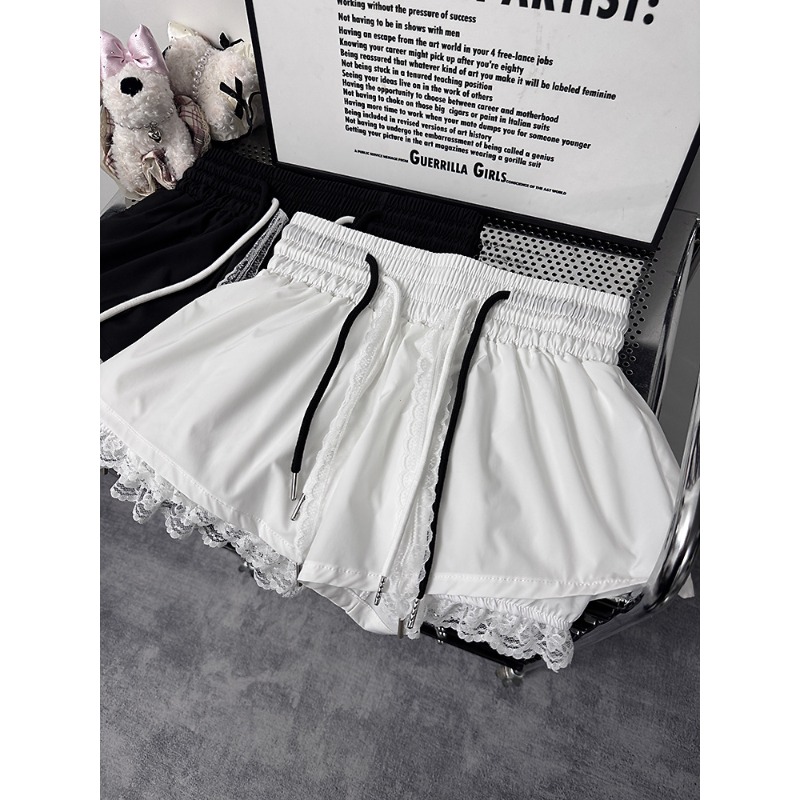 Nouveaux shorts coréens pour femmes, taille haute, décontractés, patchwork, dentelle, jambes larges, bandage chic, pantalons courts d'été pour femme