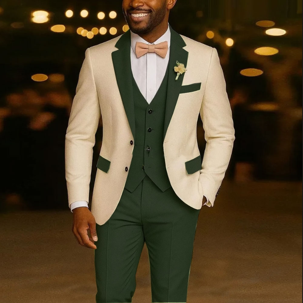 Costumes de costume pour hommes 3 pièces Blazer vert clair gilet pantalon Tuxedos de mariage costume masculin formel pour les garçons d'honneur de mariage bal