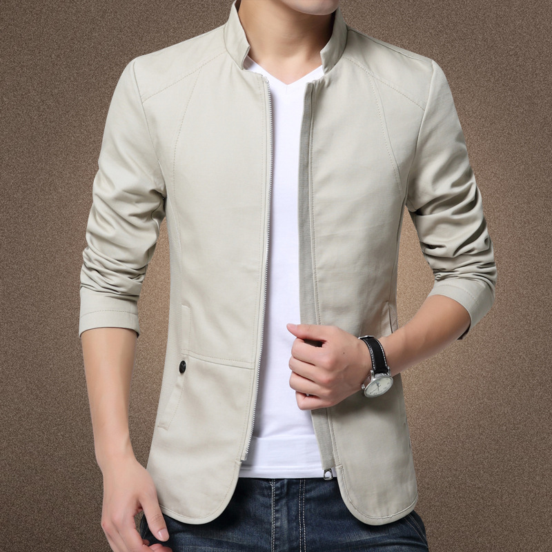 Veste délavée à col montant pour hommes, vêtements de printemps, coton amincissant, nouveau